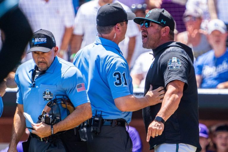 Coastal Carolina’s Kevin Schnall blasts College World Series ejection