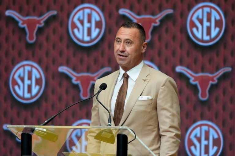 Look: Texas coach takes stage at SEC media days to ‘Aggie War Hymn’